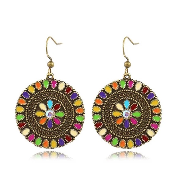 **BILLIE* Bronze x Multicolor Fashion Round Earrings - Picture 2 of 7